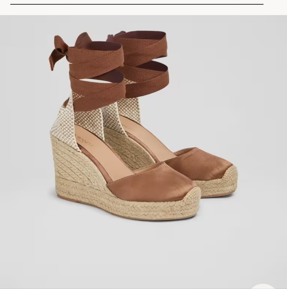 NIB LK Bennett Light Brown Satin Espadrille Wedges size 37